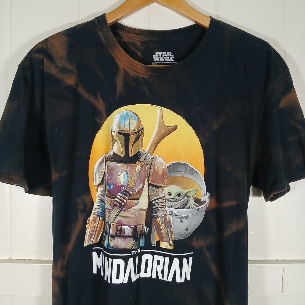 Star Wars The Mandalorian T-Shirt Mens‎ XL Black Bleach Tie Dye Grogu Fifth Sun